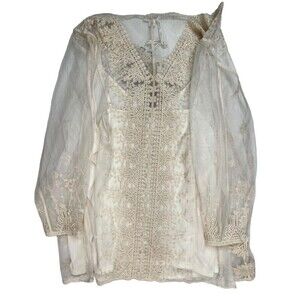 Ultra Pink Women's Boho Hippie Feminine Embroidered Top Size 1X Creme